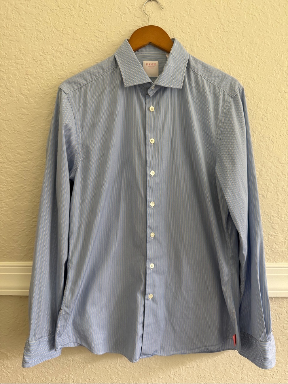 Thomas Pink London Men’s Blue Stripe 100% Cotton Dress Shirt – Size: L
